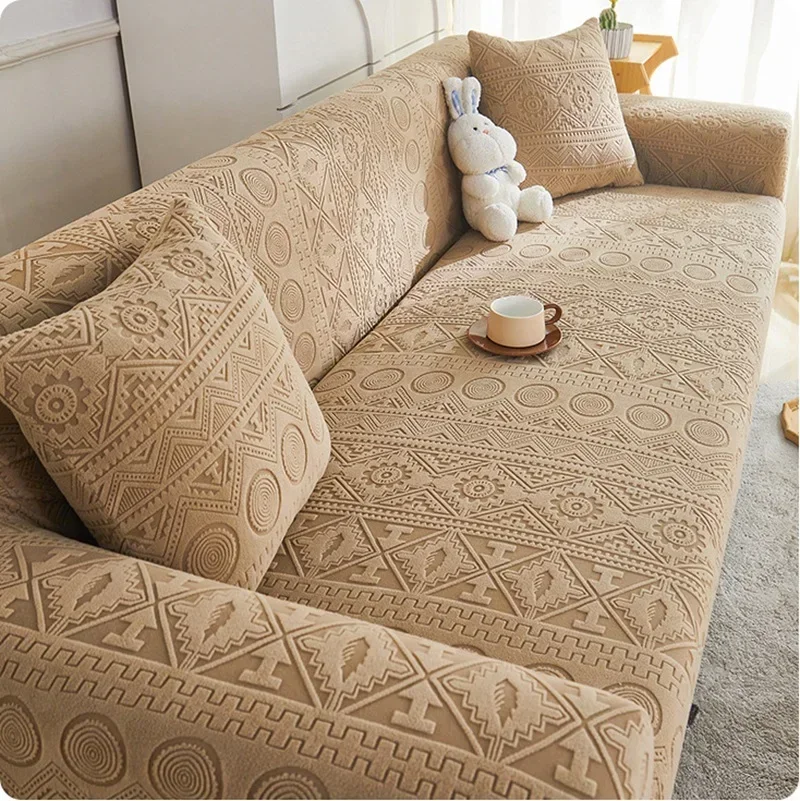 Jacquard Velvet Elastic Sofa Cover Universal Full Package Living Room Sofa Cover Thickened Plush Dust-proof Anti Cat Scratching