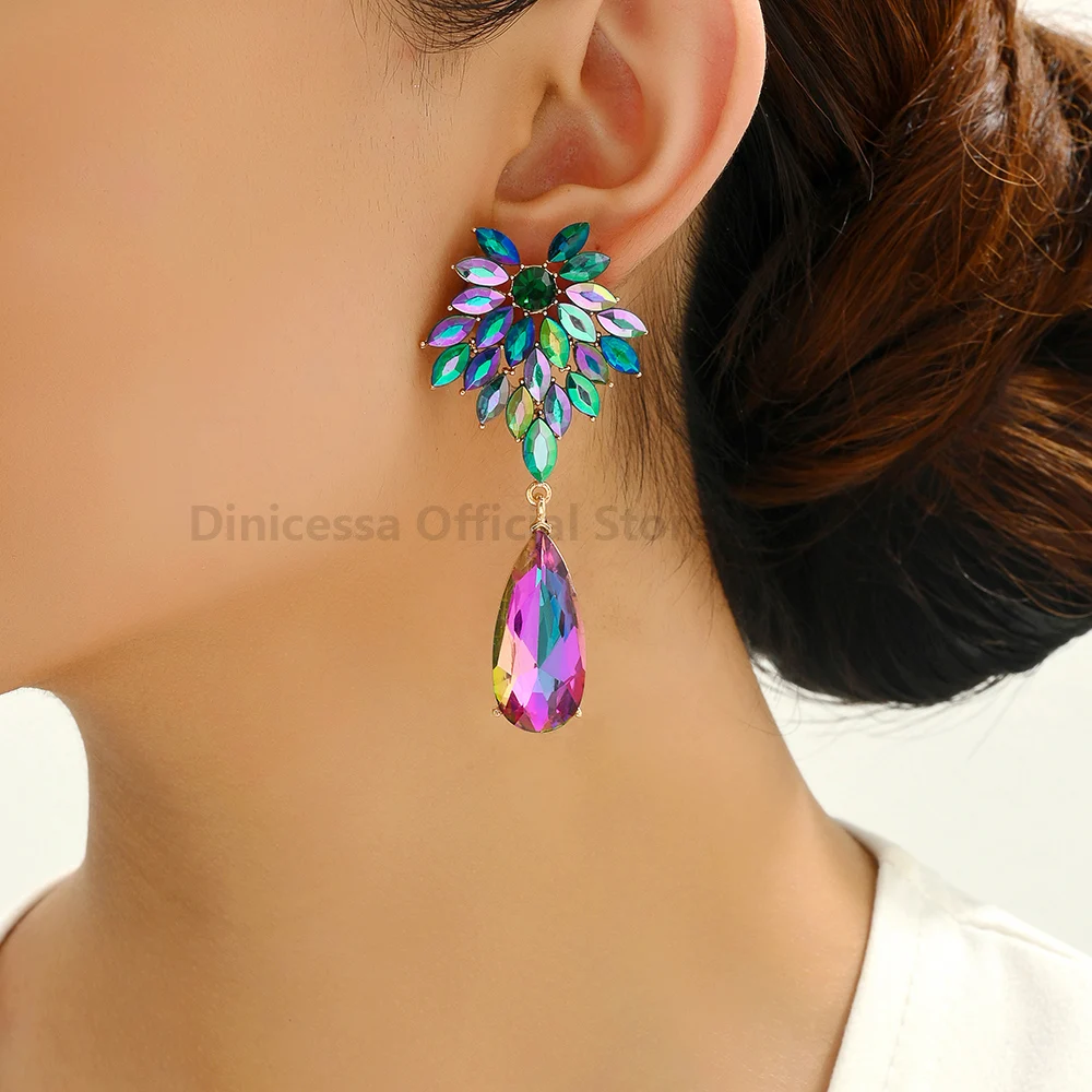 Elegant Leaves Teardrop Dangle Earrings For WomLuxury Design Sparkly Crystal Original Funny Wedding Party Pendant Jewelry Gift