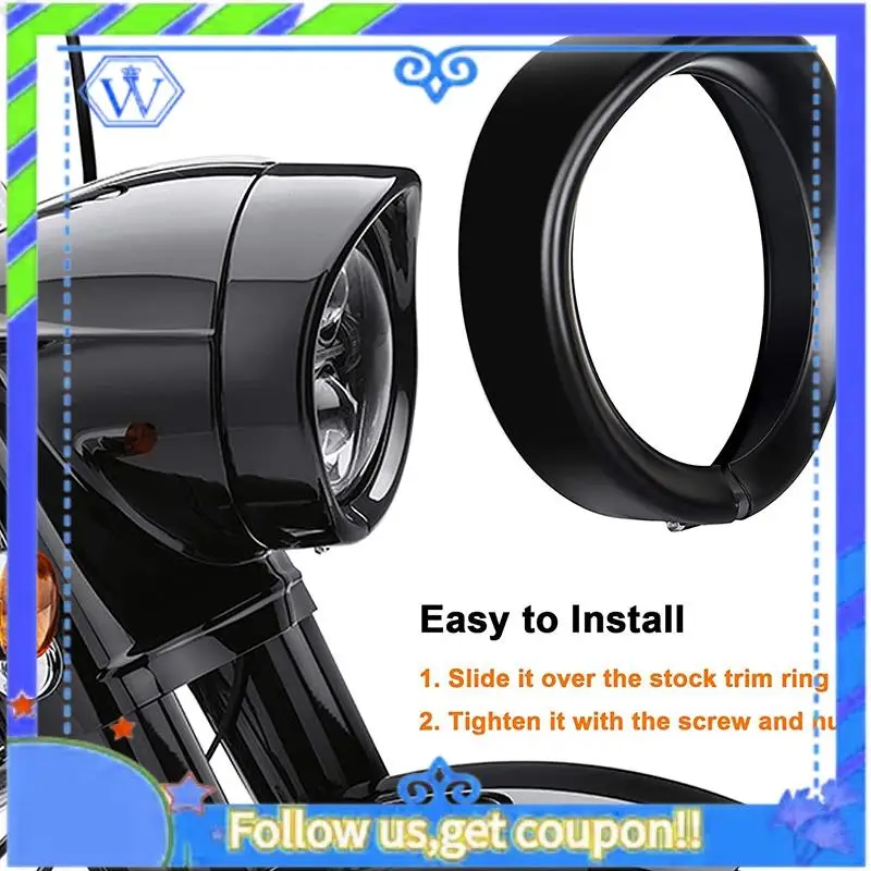 

Headlight Trim Ring 7Inch Black Visor Type Motorcycle Trim Ring For Softail Street Glide Road King Electra Glide