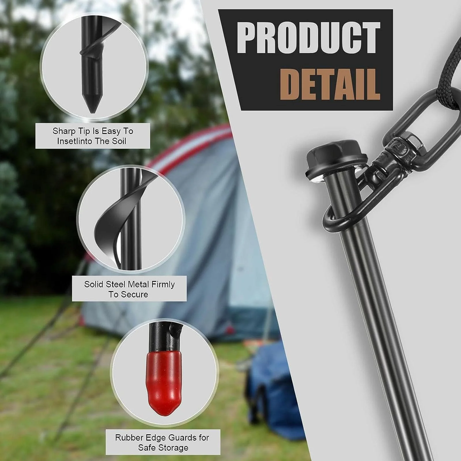 4-Pack 40cm Screwing Ground Anchor for Trampoline with Swing Adapter And Cross Handle Steel Swing Set Anchor view 5
