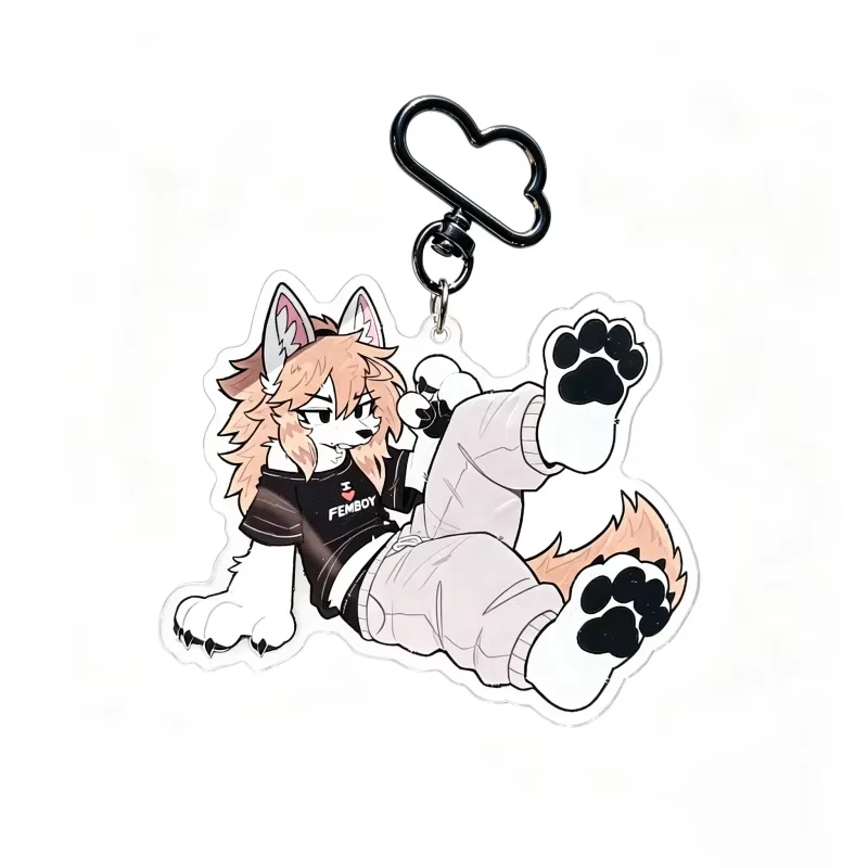 Fry Hot Paws Furry Acrylic Keychain Cute Anime Wolf Character Bag Charm Kawaii Heart Buckle Pendant Fandom Merchandise Gift