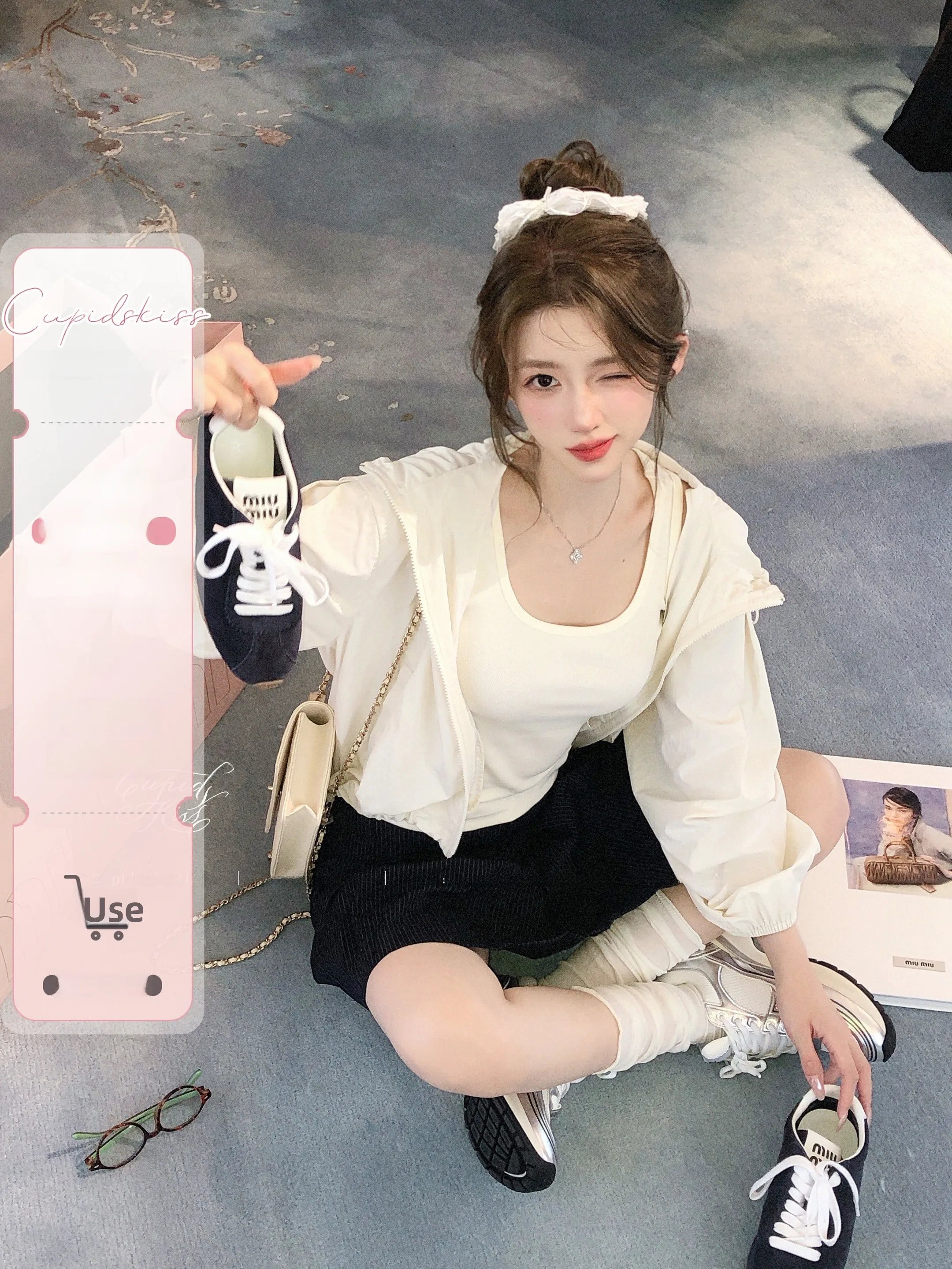 편안한 캐주얼 얇은 후드 재킷 조끼 여성용 요거트 CSK 큐피드 여름 아우터웨어 루즈핏 긴팔 지퍼 클로저