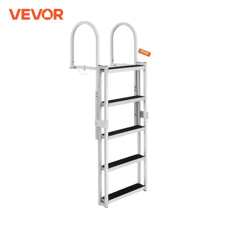 VEVOR 4/5 Steps Retractable Dock Ladder 350Lbs Adjustable Total Height Swim Ladder with Rubber Mat for Pool Lake Marine Boarding