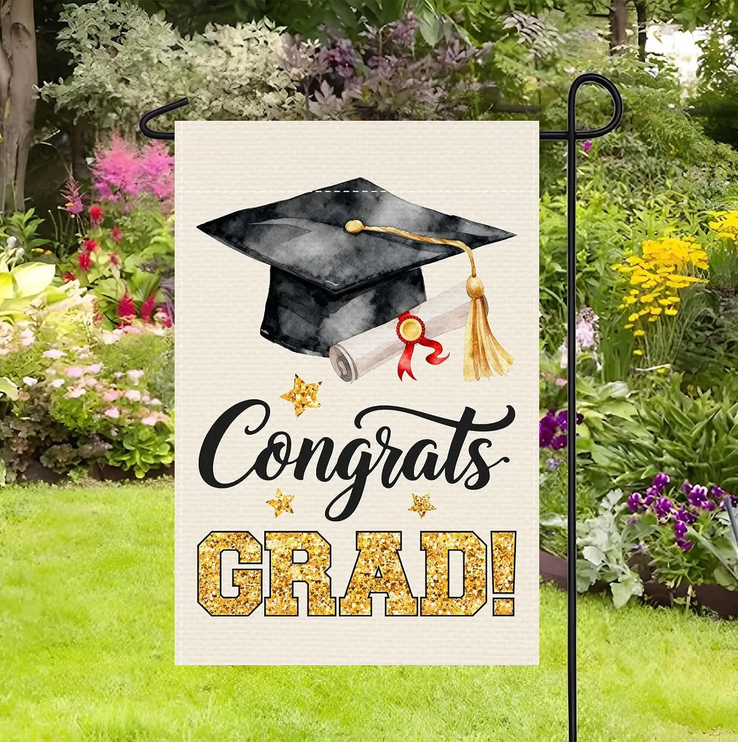 2026 Graduation Garden Flag | Congrats Grad Yard Sign Class of 2026 with Diploma Cap | Double Sided Graduation Yard Flag, UV PPZ