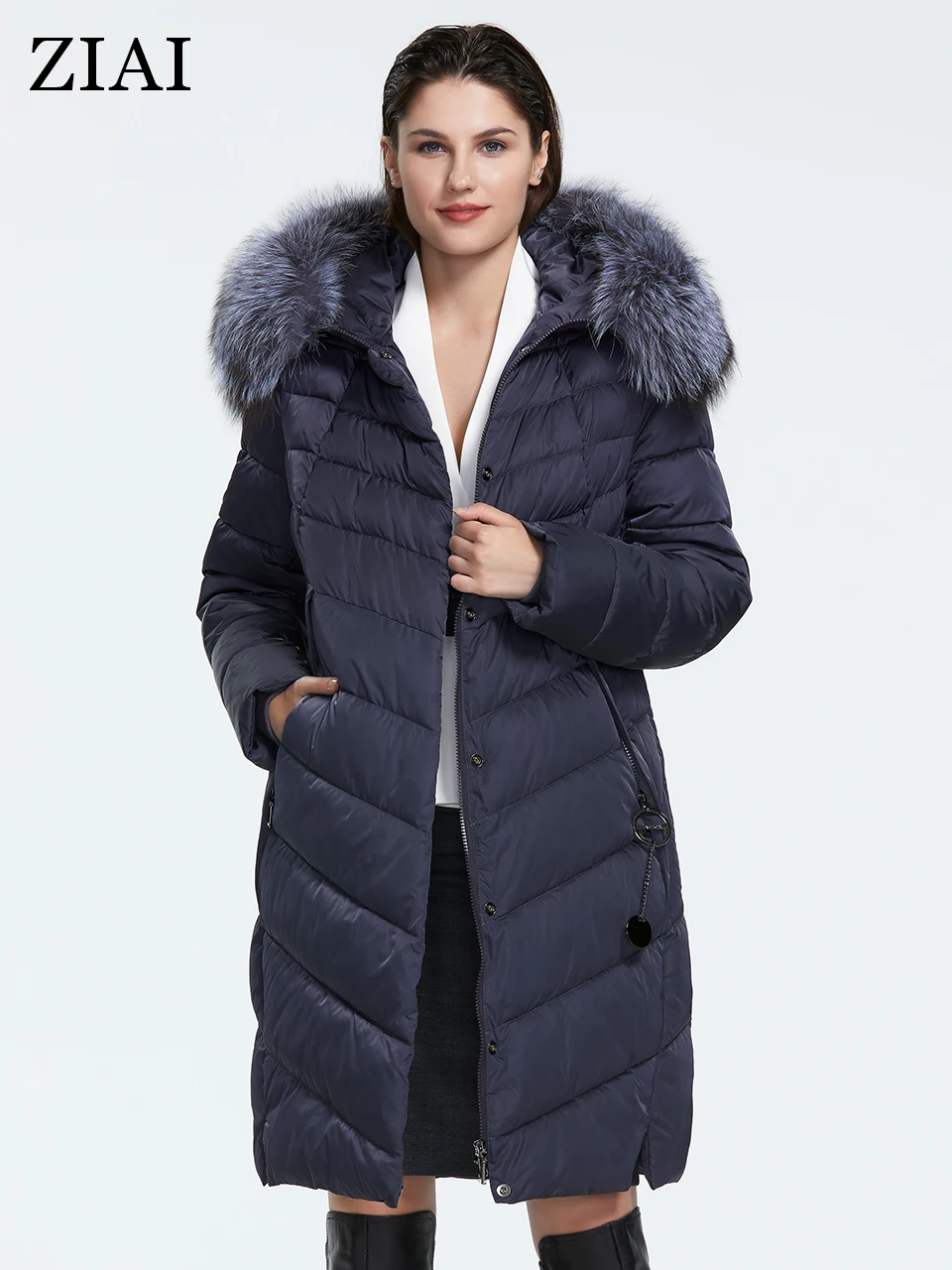 ZIAI 2022 Womens Winter Down Jacket Over Size Coats Long Loose Fur Collar Female parkas fashion factory quality in stock FR-2160