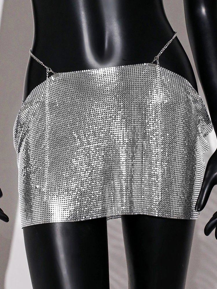 ByeMyLove Sequin Glitter Skirt with Cut-Out Details Sexy Clubwear for Women Sparkly Party Mini Skirt Night Out Outfit
