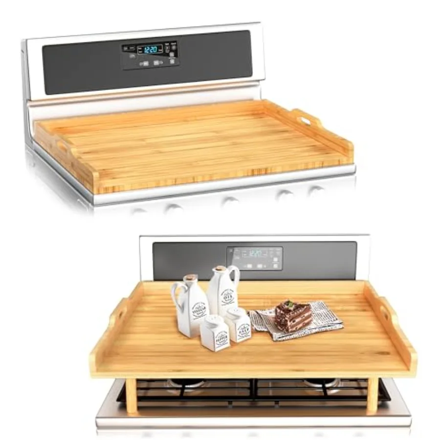 

Bamboo Stove Top Cover for Electric Stove and Gas Burners - 29" x 22" Extra Large Noodle Board Stove Cover wi Adable Legs and H