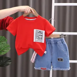 New Baby Summer Clothing Toddler Children Boy Short Sleeve Causal Letter T-shirt Pants Fashion Infant Clothes 2pcs/Set Tracksuit