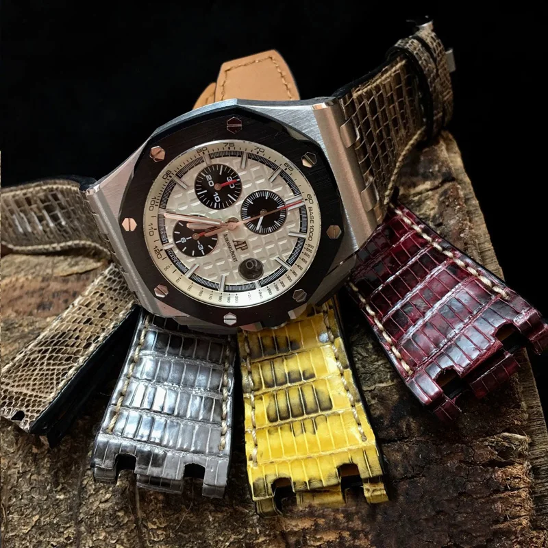 Imagem -06 - Fuyijia Luxo Personalizado Audemars-iguet Ver Band Calibrador Pulseiras Cinto de Couro Genuíno 2-tone Lizard Skin Strap 30 mm 28 mm