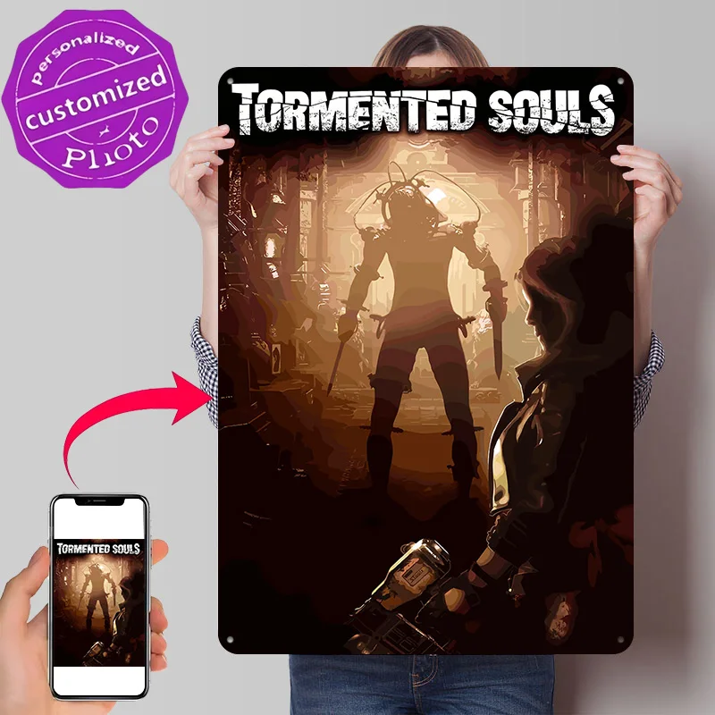 Tormented Souls Game Cover 3D Printed Texture Poster Personalized Wall Art Retro Metal Tin Signs for Luxury Decoration Home Room