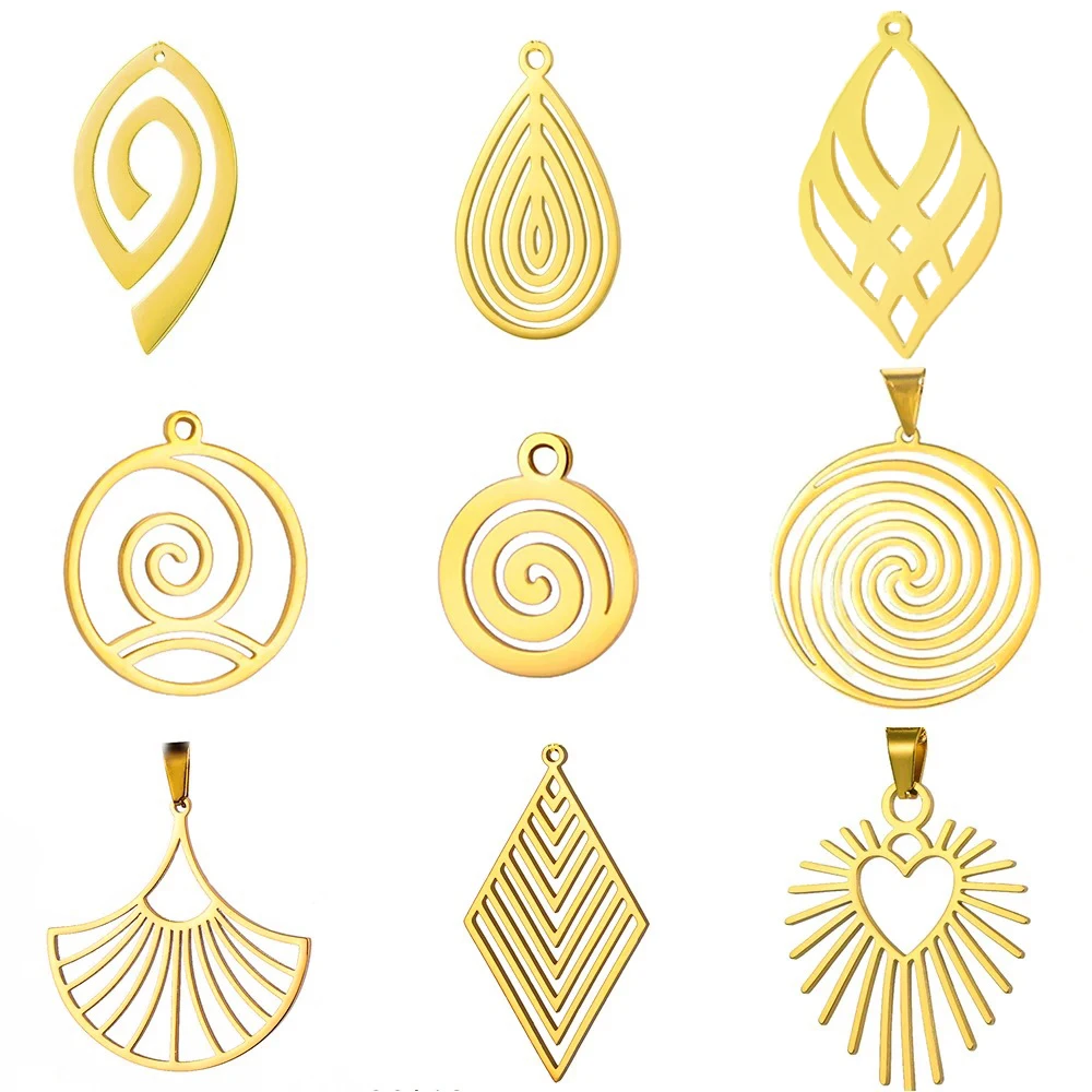 EUEAVAN 1pc Stainless Steel Spiral Pendant Bohemian Geometric Round Heart Drop Shaped Swirl Charms DIY Jewelry Making Supplies