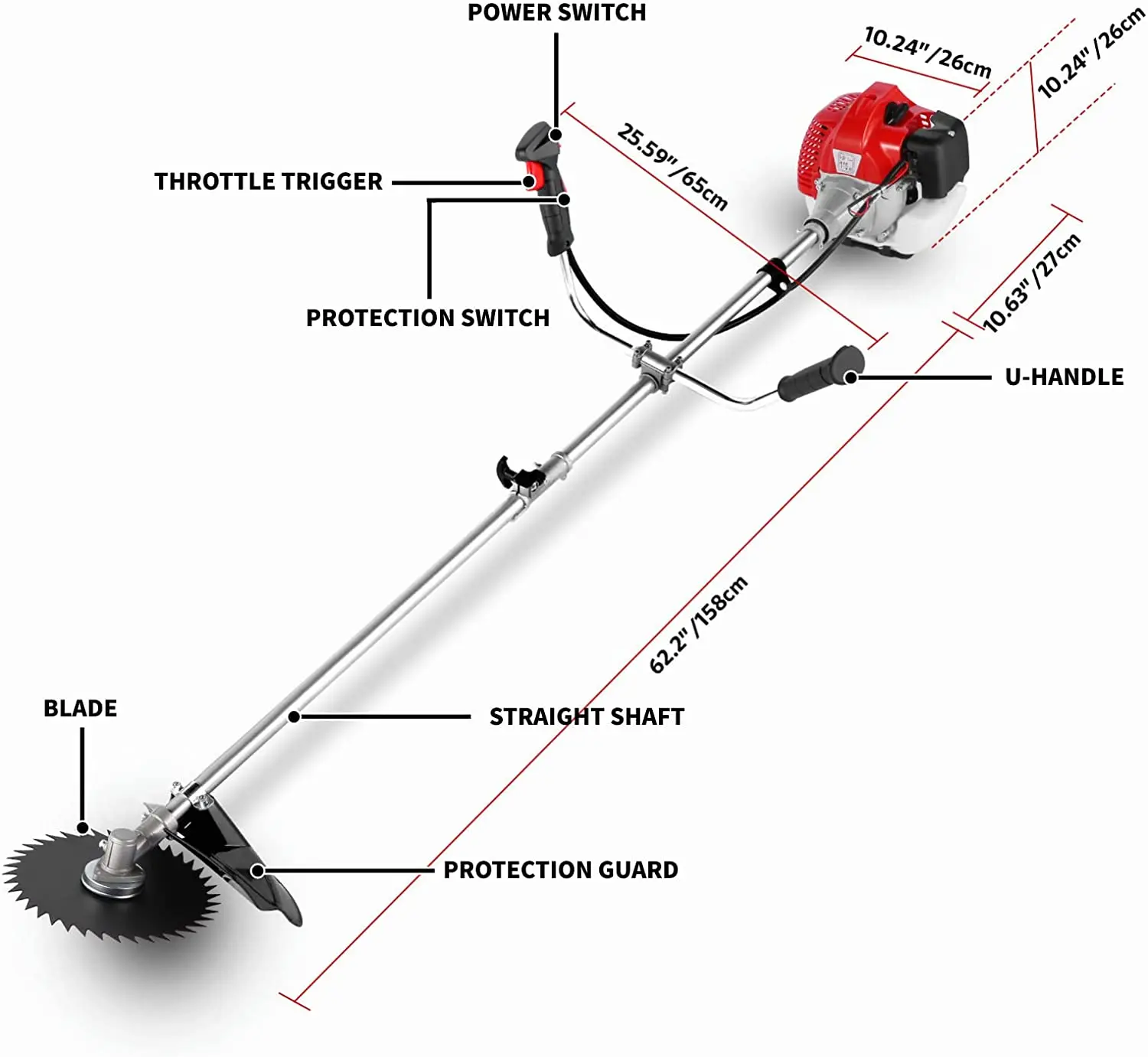 Power string trimmer 52cc two-stoke gasoline air cooled with mental blade and nylon blade single cylinder  brush cutter