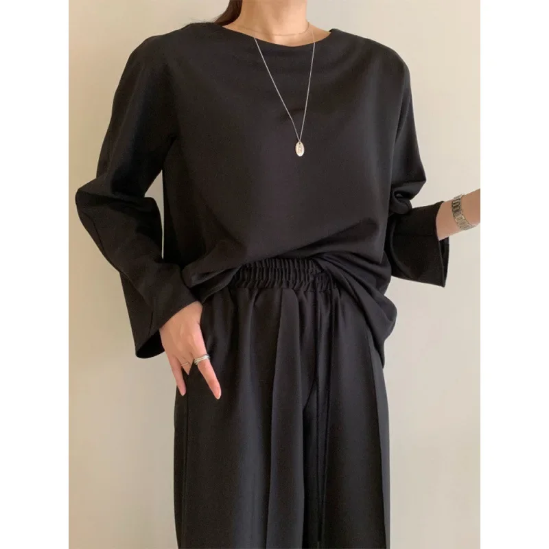 ربيع الخريف المرأة طويلة الأكمام البلوز مرونة الخصر بنطال ذو قصة أرجل واسعة قطعتين مجموعة أزياء عارضة الرياضة البدلة