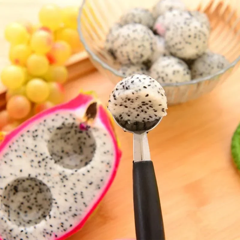 1pcs 2 in 1 Stainless Steel Double-Sided Fruit Melon Baller Spoon Ice Cream Ball Spoon Scoops Cutter for Watermelon