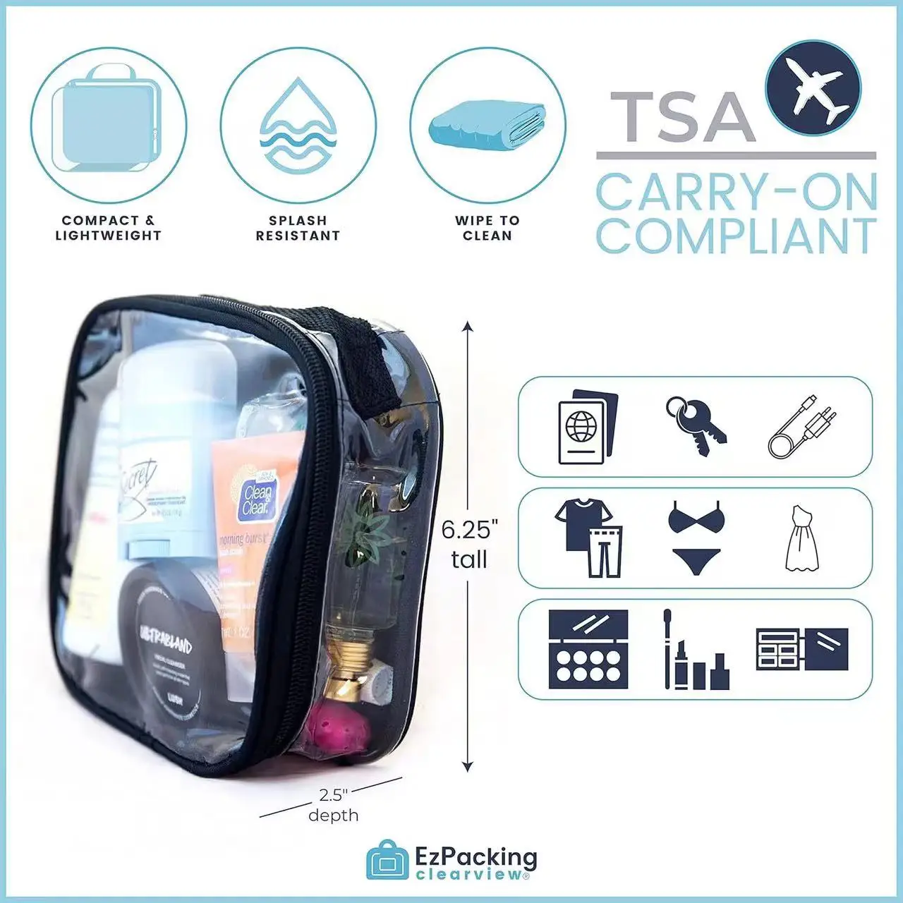 PVC transparent cosmetic bag, large-capacity travel toiletry bag, high appearance level, large-opening storage bag