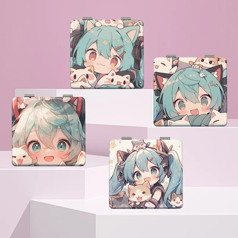 

Anime Hatsune Miku Mini Mirror Cartoon Hatsune Miku Mirror Makeup Cute Girl HD Portable Folding Mirrors Student Wholesale Gift