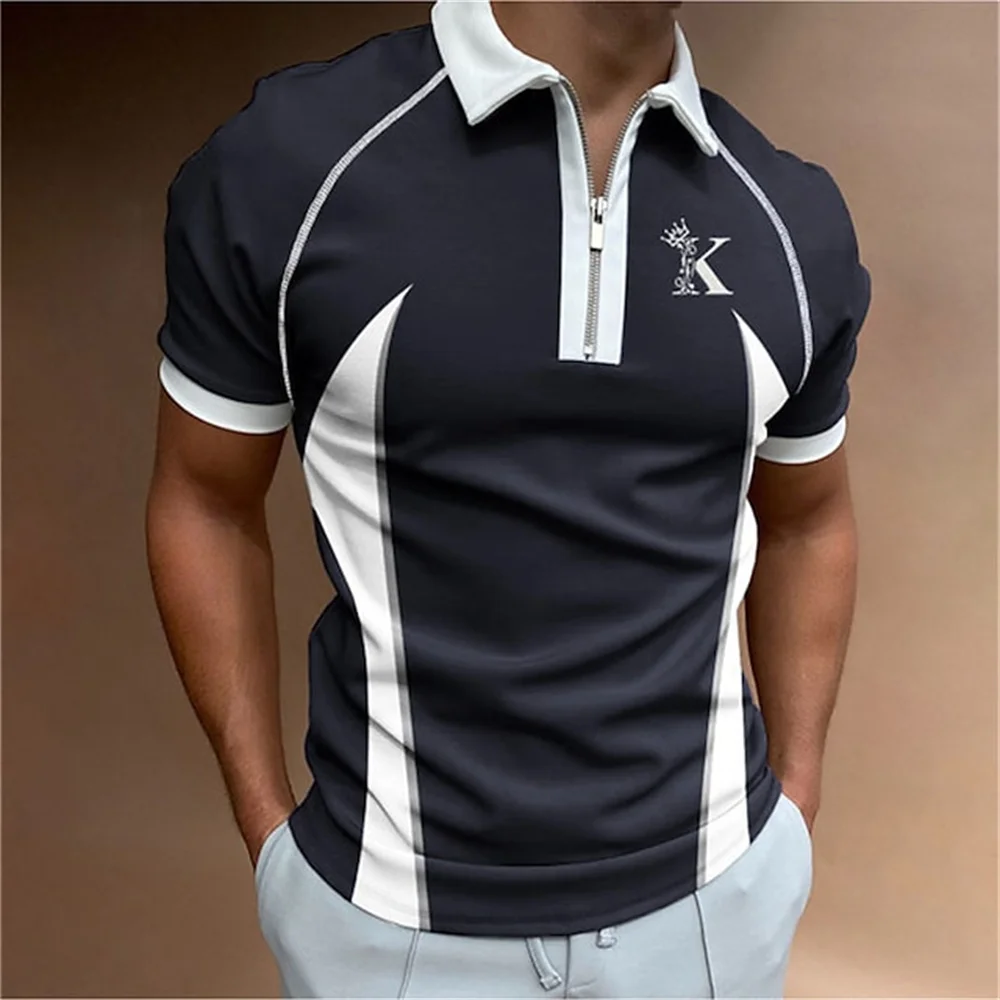 Polo a rayas de manga corta para hombre, camisetas informales con botones de negocios, ropa de moda, verano, 2023