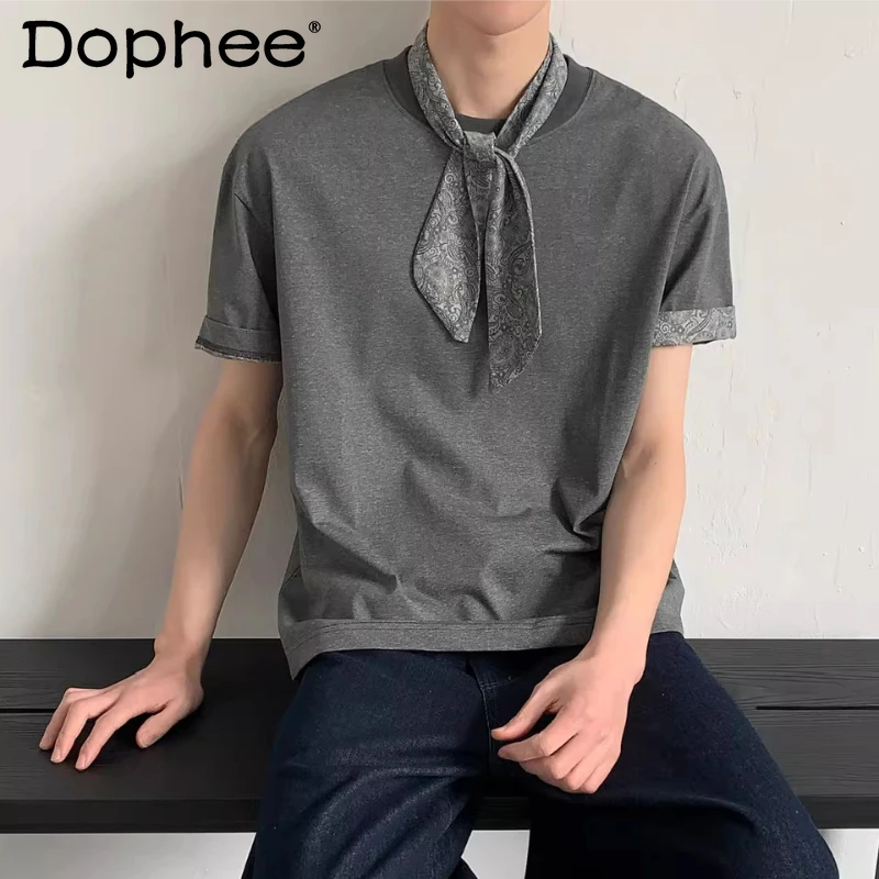 

Мужские футболки с контрастными вставками, весна-лето 2026, новая коллекция, высококачественные модные топы с коротким рукавом, мягкие футболки с полурукавом