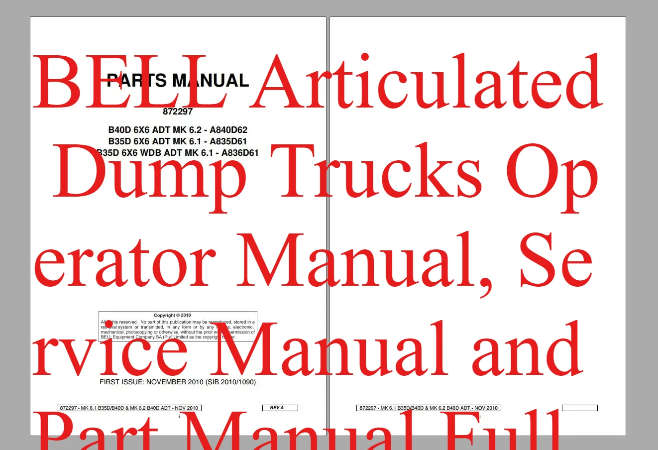 AutoDVD BELL Articulated Dump Trucks Operator Manual, Service Manual and Part Manual Full DVD
