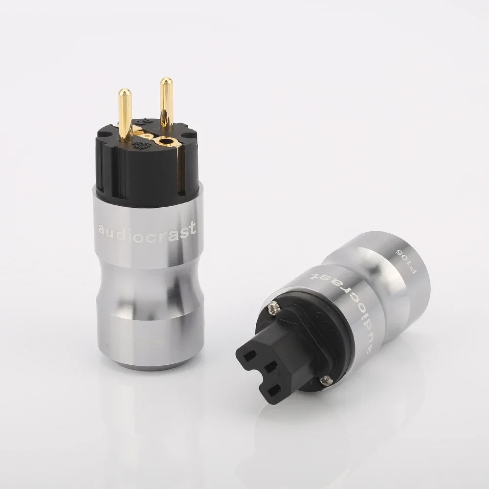 HI-End 24K Gold Plated มาตรฐานยุโรปชาย Mains AC EU ปลั๊กเสียง HIFI ยุโรป Famale แหล่งจ่ายไฟซ็อกเก็ต