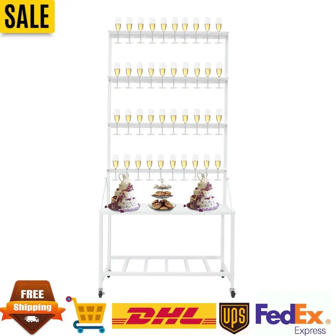 

4-Tier Champagne Display Stand Floor Standing White Wine Glass Holder Holds 40 Cups 110LBS Load Champagne Wall Holder for Party