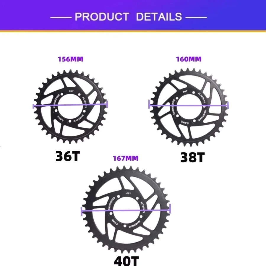 GUSTAVO E-Bike Kettenblatt für BAFANG BBS01 BBS02 Mittelmotor Kettenrad 36/38/40/42/44/46/48/52T Kettenblatt – Detail 3