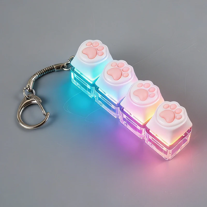 Klickbarer Tastatur-Schlüsselanhänger mit LED-Licht - Stress- und Angstabbau-Spielzeug, Tragbares Desktop-Zubehör für Bürodekoration und Geschenk