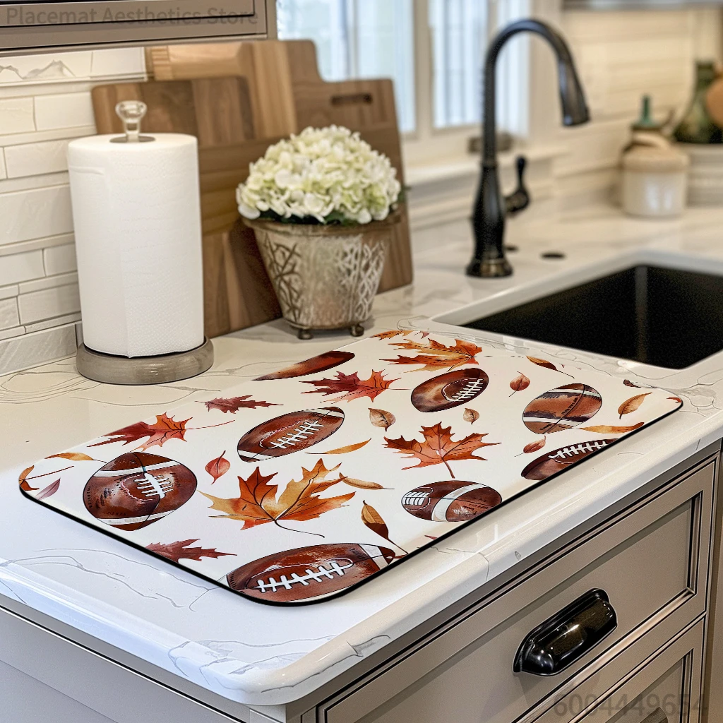 Absorbent Tableware Dish Drying Mats Maple Leaf Desk Drain Pad Heat Resistant Counter  Mat Non-slip Draining Placemat Kitchen