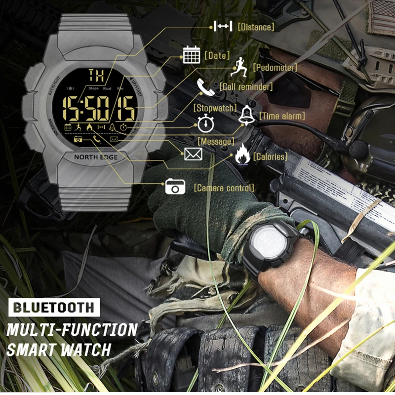 Men\'s Watch Military Water Resistant 100M NORTH EDGE Sport Watch Army Led Digital Wrist Stopwatches For Male For IOS Android