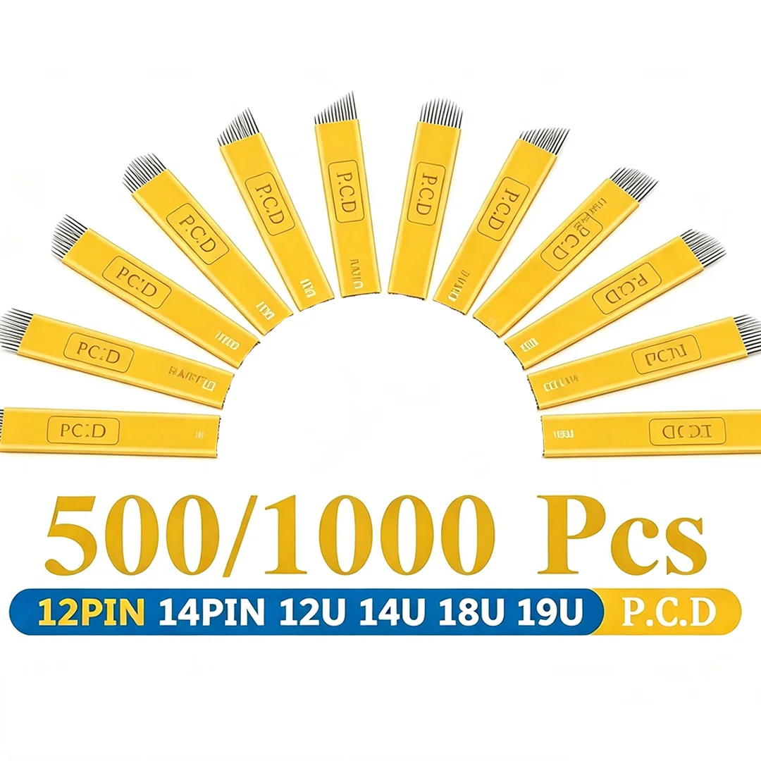 500/1000pcs PCD Microblading Needles F12/F14/U19 Permanent Makeup Manual Eyebrow Tattoo Needle Microblading Blades Microblading