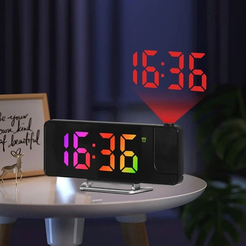 97qc 180 ° Rotation Projection Récipient d'alarme avec température du temps Snipon l'alarme numérique Horloge table 12