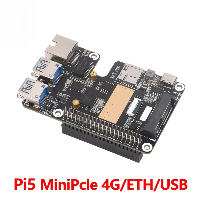 

Rasberry Pi 5 PCIe TO MiniPCIe 4G Gigabit Ethernet RJ45 USB-концентратор HAT+ SIM7600G-H/EG25-G