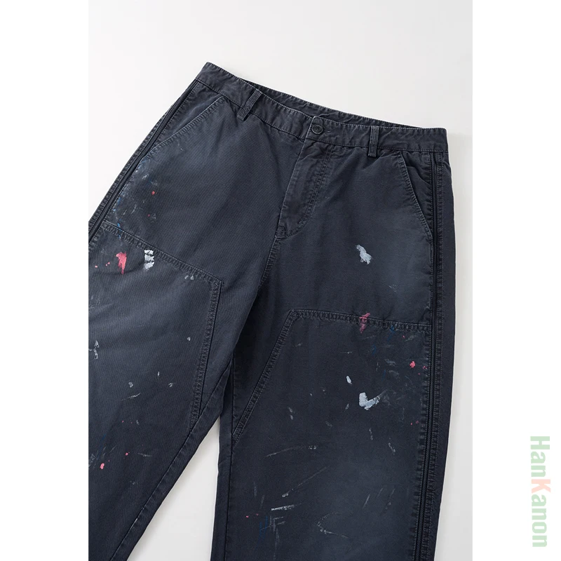 ملابس رجالية |   بنطال حطاب مغسول مطلي يدويًا | بنطال ملابس عمل قطن 100% بمظهر باهت عتيق #2