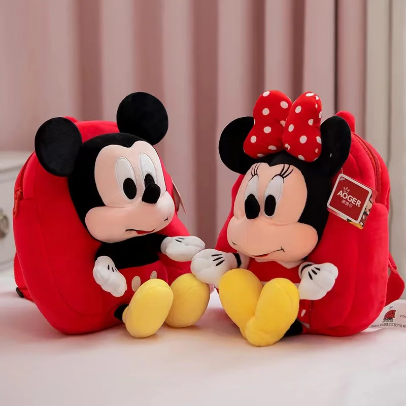 30cm/11.8in Original Disney Plush Schoolbag Minnie Mouse And Mickey Mouse Anime Cartoon Plush Shoulder Bag Kids Birthday Gifts