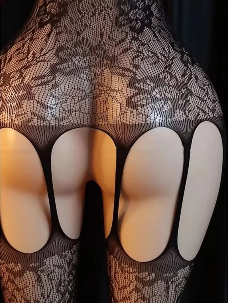 Seksi Crotchless iç çamaşırı artı boyutu kadın siyah çiçek örgü şeffaf Teddies Bodysuit Porno iç çamaşırı açık sutyen Bodystockings