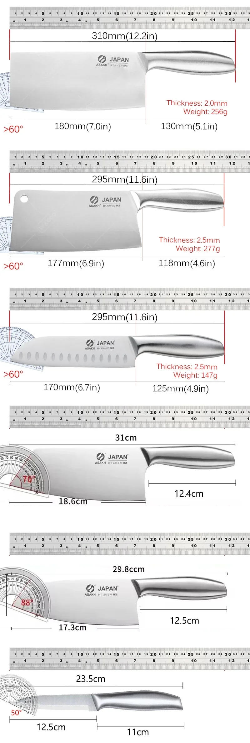 WXCOO Kitchen Knives Block 1-7pcs Professional Slicing Boning Knife Chef Chopping for Fruit Meat Cleaver Stainless Steel view 6