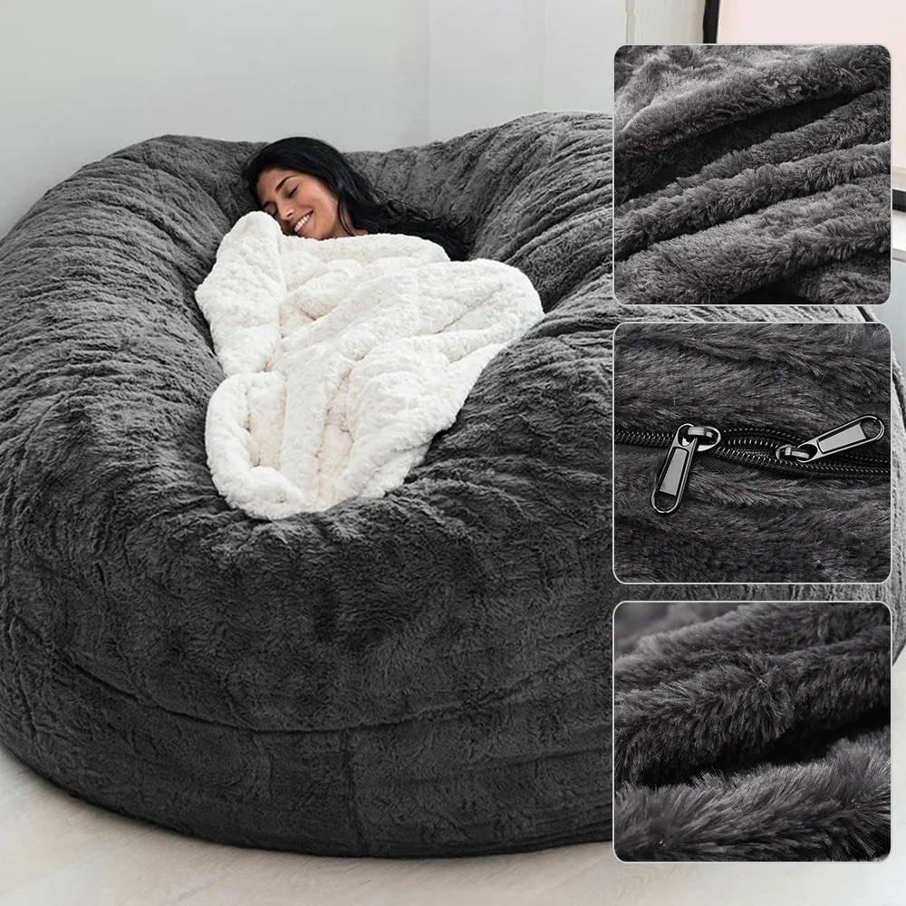 Giant Fluffy Fur Bean Bag Bed Slipcover Case Floor Seat Couch Futon Lazy Sofa Recliner Pouf Sofa Cover Furniture Non-filled