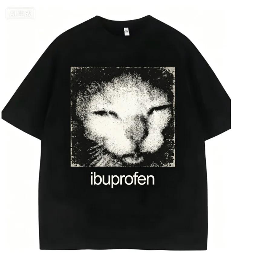 2026 Vintage Lustiges Ibuprofen-Katzen-Meme Grafik-T-Shirt für Männer und Frauen, Humorvolle Mode-T-Shirts, Übergroße Lässige Streetwear-T-Shirts