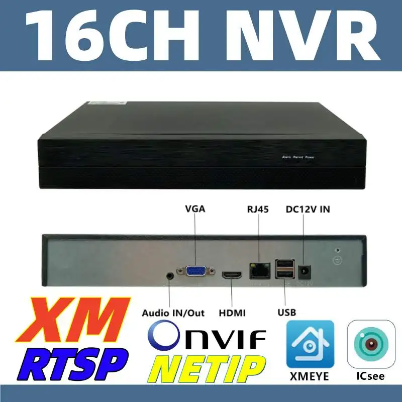 16CH*4K H265 NVR Network Digital Video Recorder IP Camera ONVIF 1SATA VMS XMEYE ICsee Power Adapter P2P Human Motion Detect