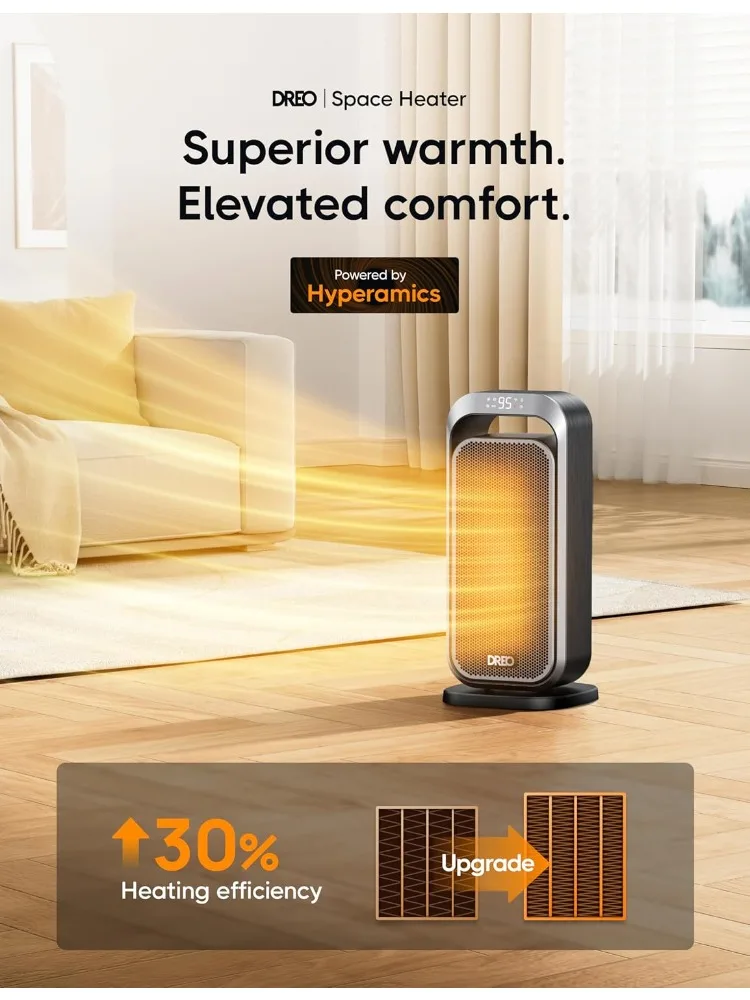 Space Electric  Heaters,with Remote, PTC Ceramic Heater with Thermostat, 12H Timer, 70° Oscillation, Digital Display,Fast Safety