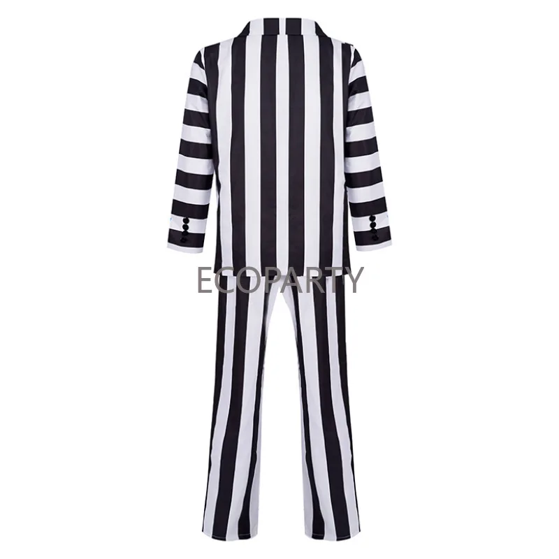 Black and White Striped Suit Men Costume Spooky Halloween Costumes for Men Scary Halloween 80s Movie Costumes