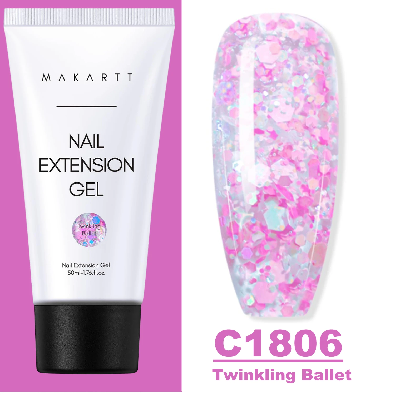 Makartt Poly Extension Gel voor Nagels, 50ML Roze Glitter Nude Transparante Harde Builder Gel Franse Manicure DIY Design Art Thuis Salon