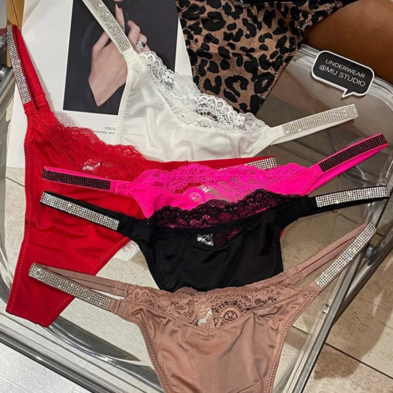 

Кружевные сексуальные трусики со стразами для девочек, бесшовное нижнее белье, прозрачные стринги с надписью для женщин, женские трусы с низкой посадкой