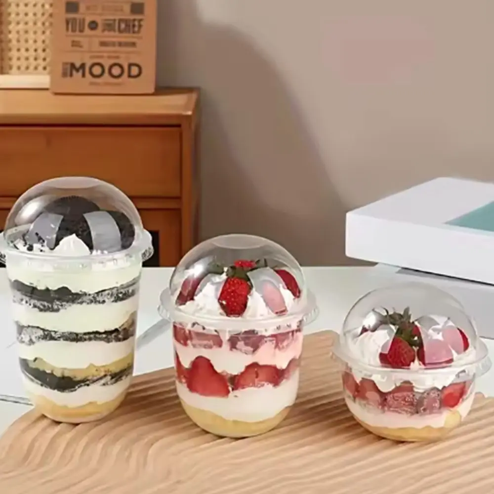 50pcs 250/360/500ML Disposable Cake Cup Transparent with Dome Lid Ice Cream Cup Plastic U Shaped Salad Cup Pudding