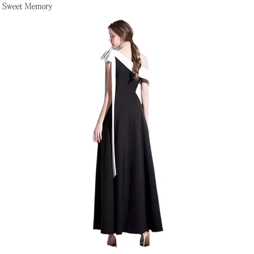 Vestidos de noche formales para mujer, vestidos elegantes de memoria dulce, blanco y negro para dama, vestido de fiesta de graduación Sexy para niñas, un hombro, S119