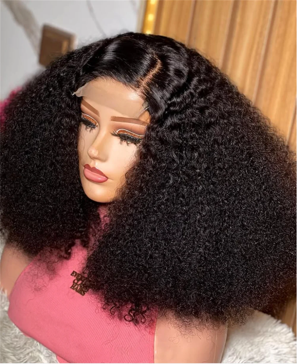 Мягкий 26-дюймовый натуральный черный бесклеевой длинный странный вьющийся парик с глубоким кружевом спереди для женщин с волосами ребенка, предварительно выщипанные на каждый день