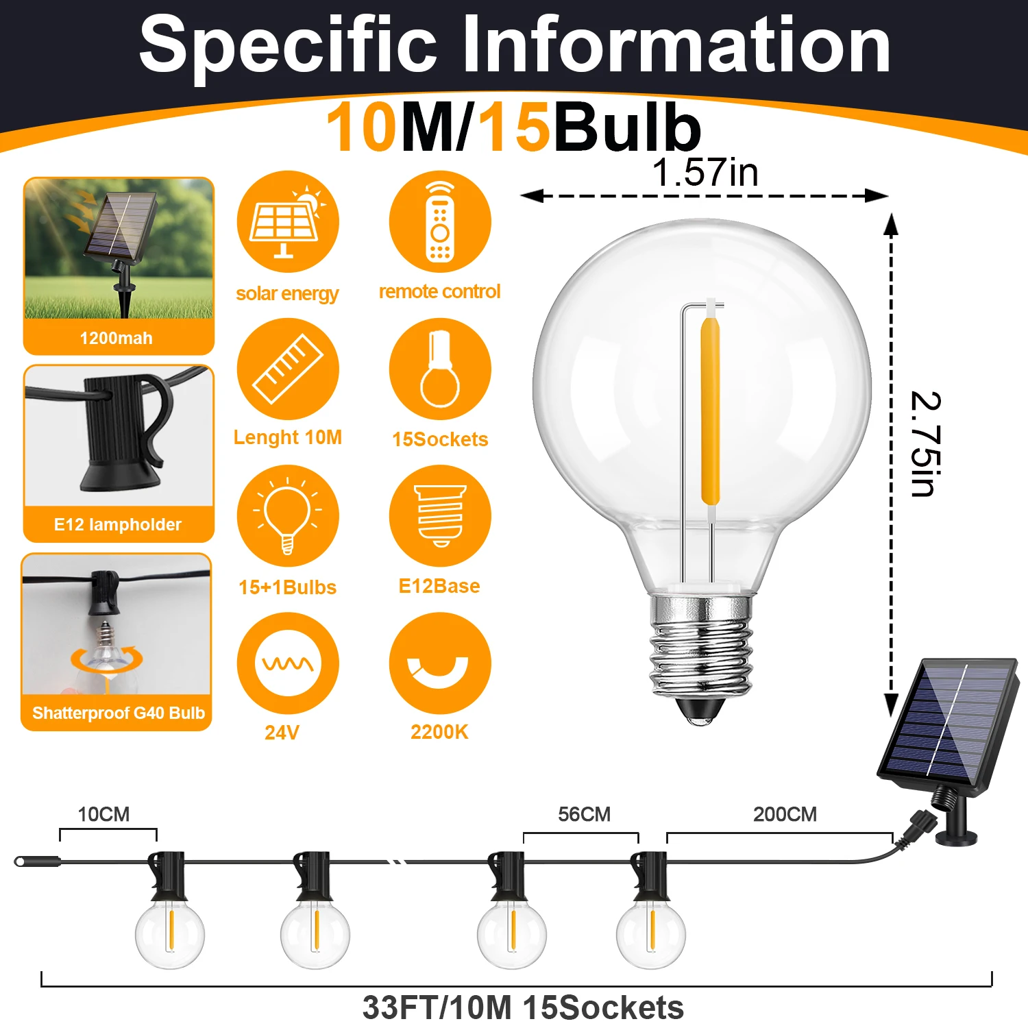 Led G40 Solar Globe Led Lichtslingers Buiten Waterdicht Onbreekbaar Solar Hanglampen voor Achtertuin Bistro Decoratie Licht
