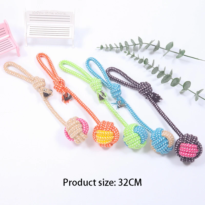 Wear Resistant Cotton Rope Mini Dog Ball Interactive Tug Game Chew Toy Oral Care Toothbrush Accessories For Puppy Pet Training