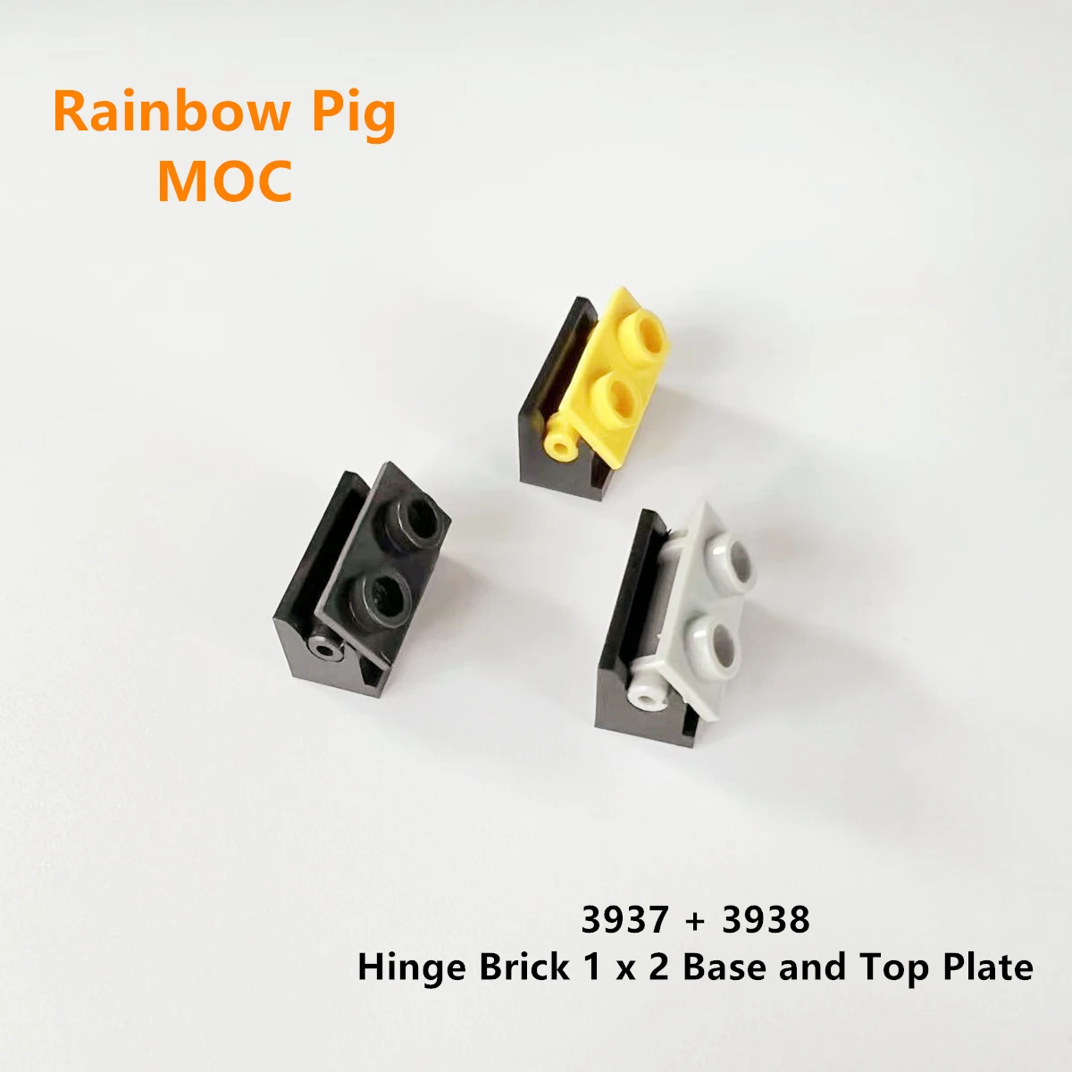 Rainbow Pig MOC Particles 3937 + 3938 Hinge Brick 1 x 2 Base and Top Plate Building Blocks Parts DIY Educational Tech Toy