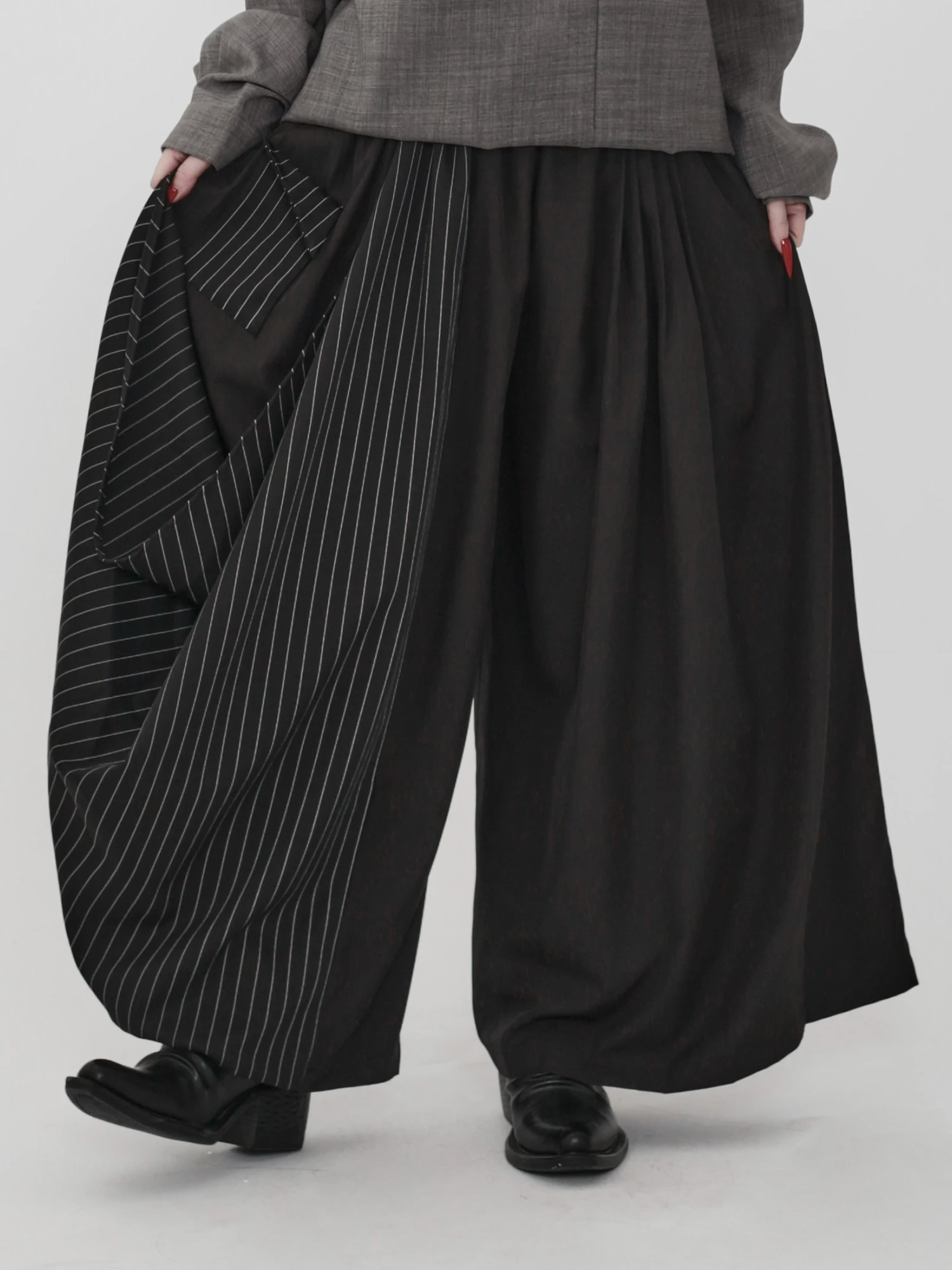 Incompleted Line Sensation Deconstructivism Stripe Skirt Pants Dark Style Drape Wide Leg Pants Asymmetric Original Style